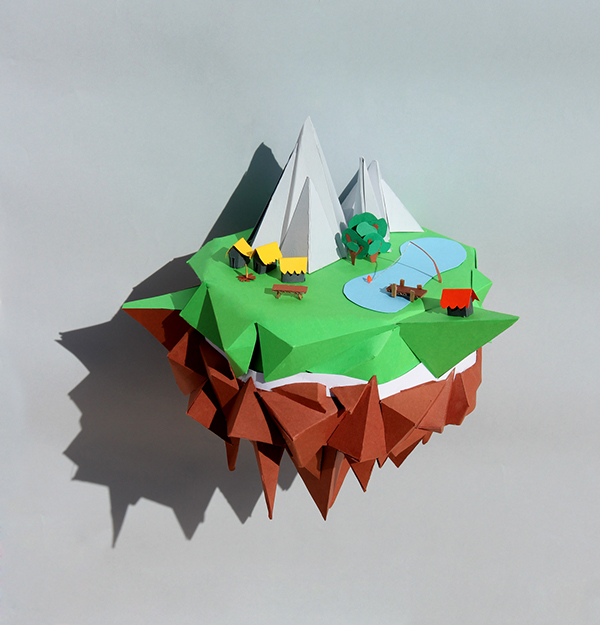 papier craft Island ile flotante papercraft floating Mjulien   julienM  