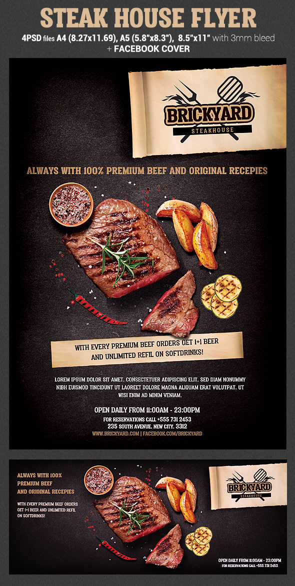 steak grill BBQ barbecue restaurant flyer design template print Advertising 