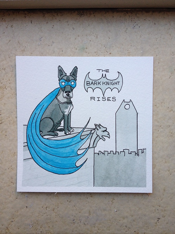 dogs batman Labrador mix watercolor micron Custom