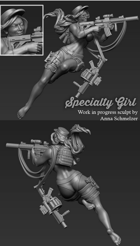 pinup girl Weapon 3d print 3D Character Miniature Sculpt turntable Zbrush figure sexy female cute Beautiful