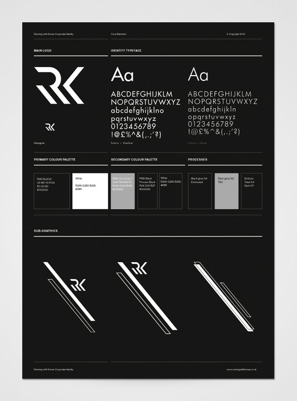 Running with knives  branding  Consultancy  monogram  mark Website  print  Foil Black&white London identity
