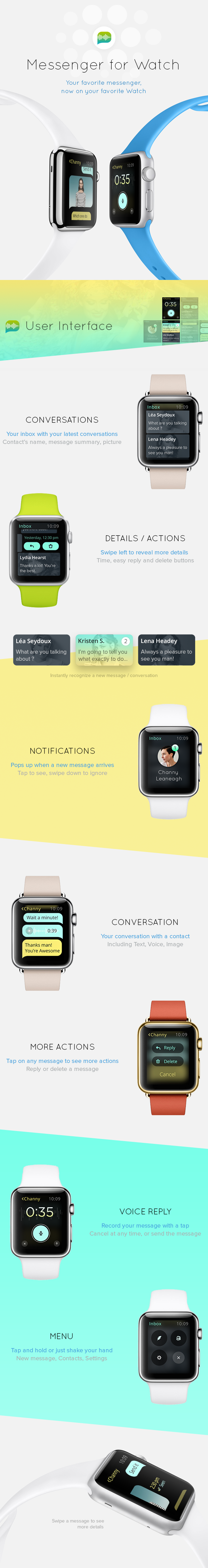 UI ux watch apple watch Web Website landing page interaction motion messenger messages Chat minimal app ios