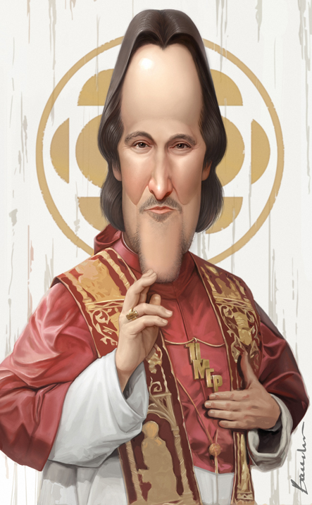 guy lepage caricature   digital Messe dimanche Radio-Canada peinture pape Pope