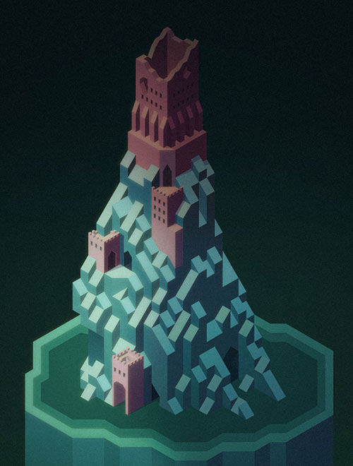 Isometric castles fantasy sci-fi concept art