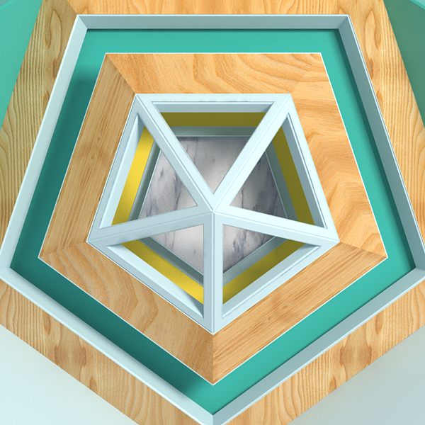 polygon geometric Geometrical Polygons tetrahedron hexagon Marble wood plastic sculpture colorful Konstruktiv polystrukts vray