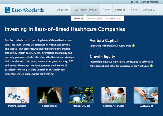 Website Design website development expressionengine healthcare venture capital investment firms growth equity firms