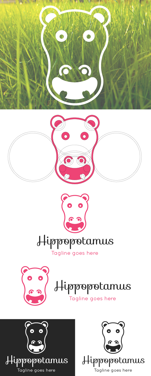 hippo Hippopotamus circle logo Illustrator creative