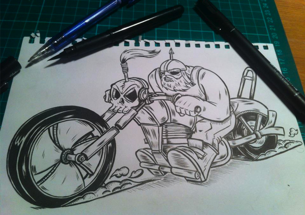 biker motorbike custom type smoke Character tshirt vector brush ink screen print