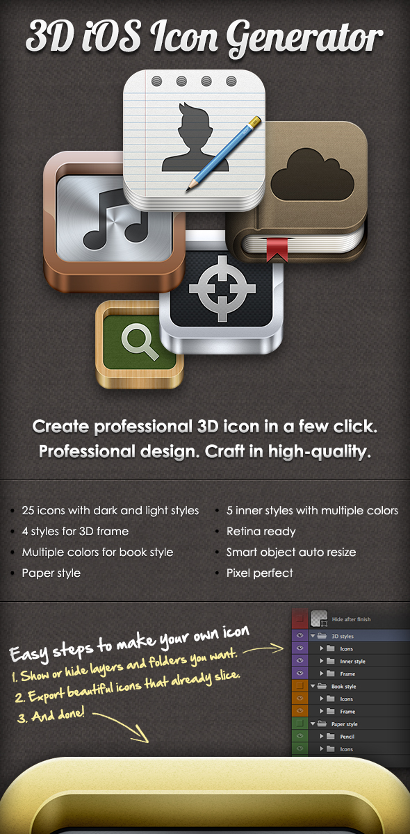 Icon ios app Generator iphone iPad 3D app store psd Pixel Perfect retina template icon template