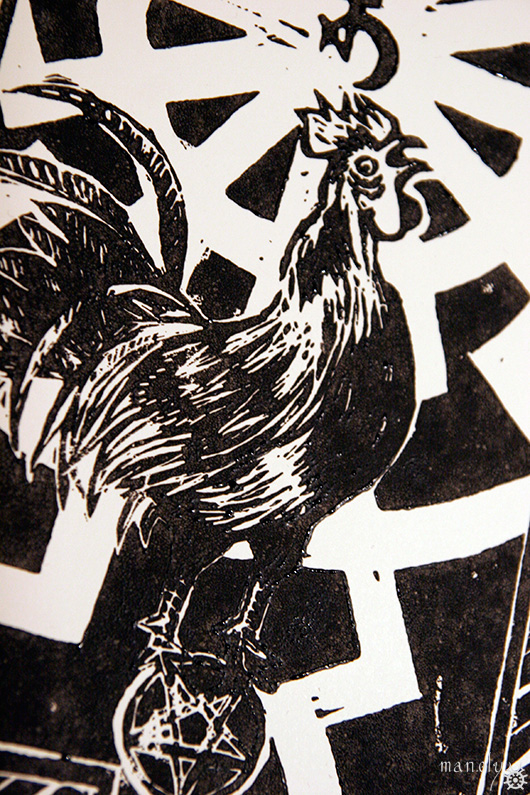 coq Rooster fow black sun pentagramme