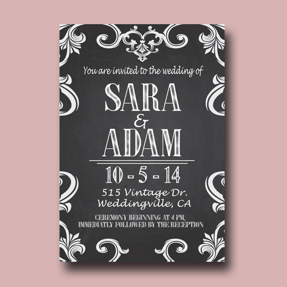 Chalkboard wedding Invitation Illustrator vector