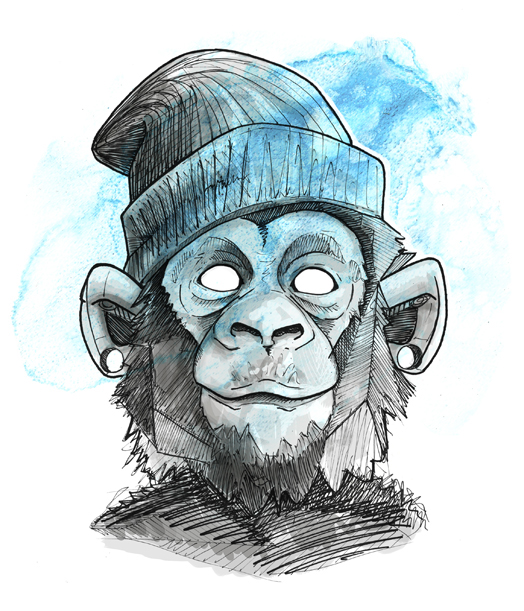 monkey faces blue cian watercolor rubberhead products ink cool joemono draw Pilot sketch print portrait