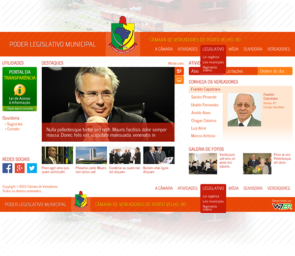 Câmara de Vereadores Ariquemes Rondônia Brazil Brasil site interface Interface