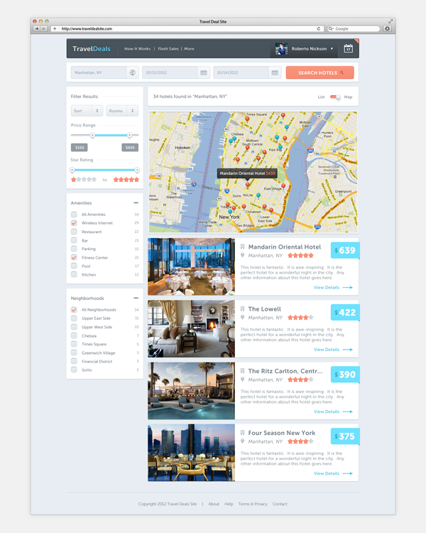 sales  Travel  deals  hotel  user interface  design  branding  Map  search results  booking