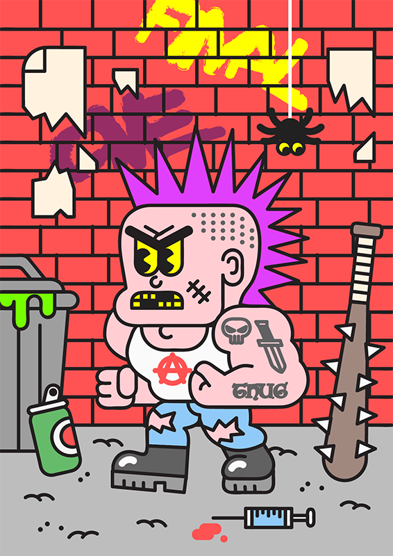 punk bold line Street trashcan tag Character ILLUSTRATION  anarchy colorful