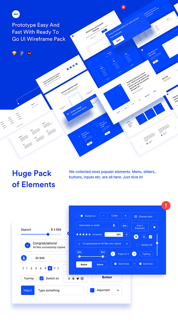 The Dot. Ready-to-go UI wireframe pack