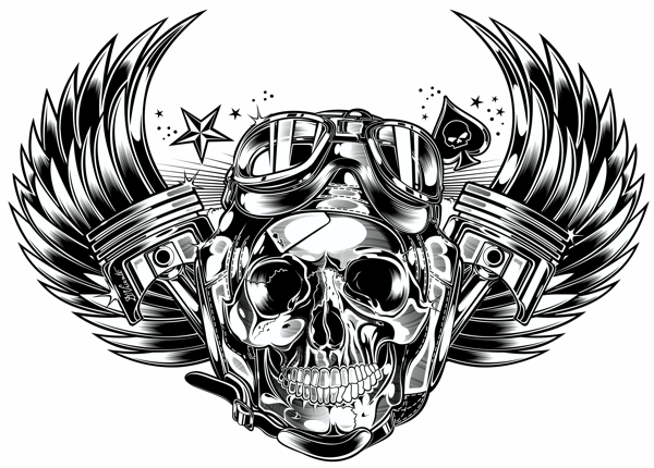 Harley Davidson motorcycle skull pistons biker Rockabilly tattoo rock'...
