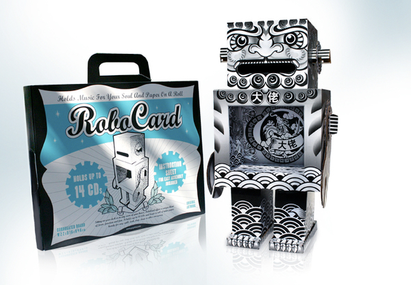 RoboCard 3D Card giant Big Shot crazy White blank Flat Packed greeting card Holds 14 CDs toilet roll Corrugated Paper.