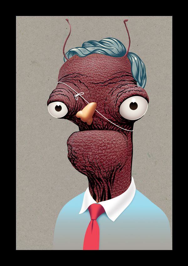 dod itsdod digital photoshop texture eyeballs business shirt tie alien nose portrait disguise Belonging Character humour Damian O'Donohue