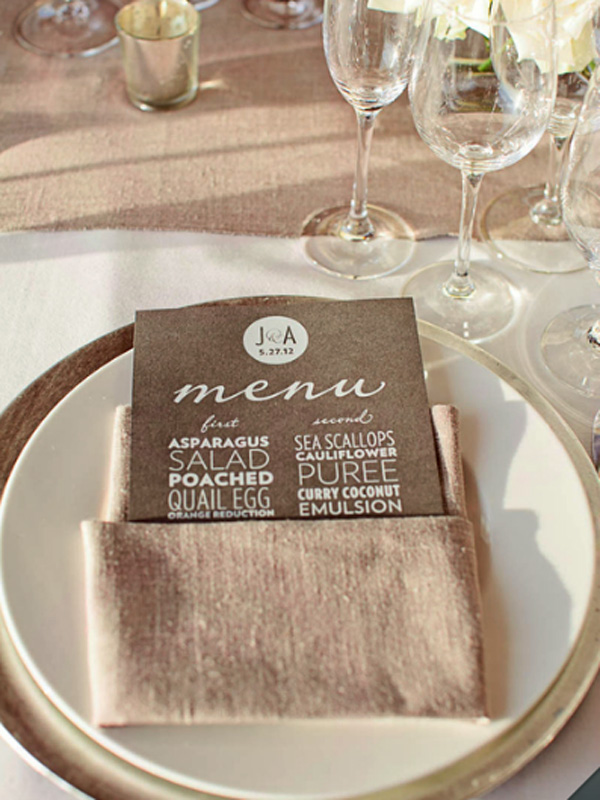 White foil stamp grey menu modern wedding dinner