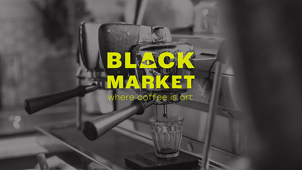 BLACK MARKET COFFEE LOGO AND BRAND IDENTITY FOR CAFE