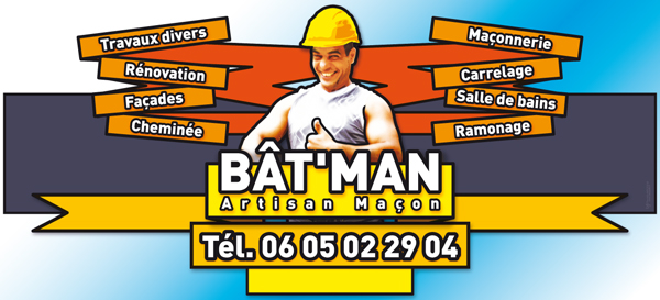 Bat'man sticker business card batiment macon Masson builder Manosque Montfuron alpes de haute Provence