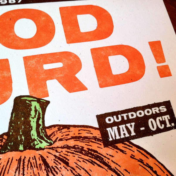 Ruocco letterpress gourd pumpkin market farmers Halloween poster print Fall autumn 11 x17 orange woodtype