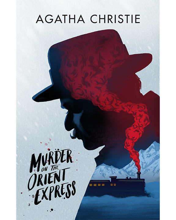 book jacket design ILLUSTRATION  agatha christie murder express hercule poirot Digital Art  book design Cover Art HAND LETTERING typography  