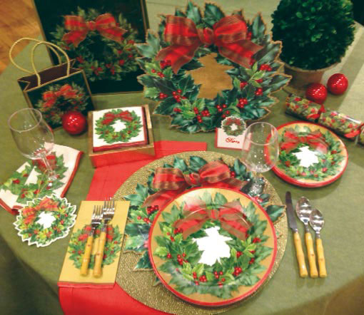 Christmas wreath Holiday xmas holly berries bow festive napkins botanical table setting Flowers flower Botanicals