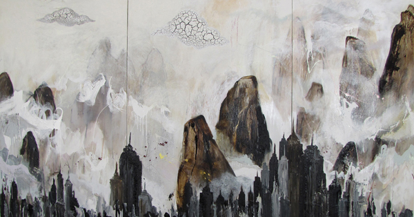china mixed media abstract Landscape mountains