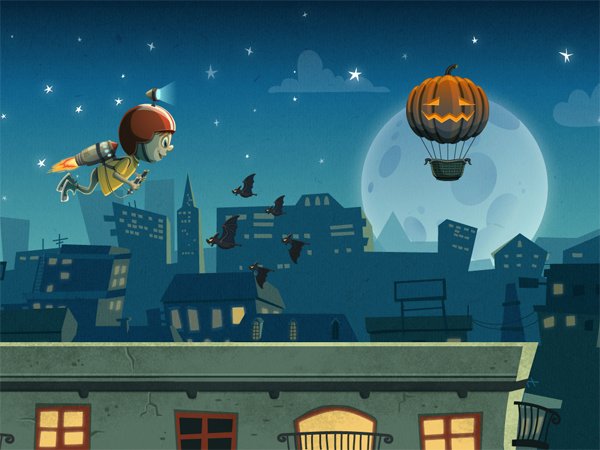 night Halloween jetpack skateboard skateboarding dragon pumpkin Game Art mobile iphone iPad