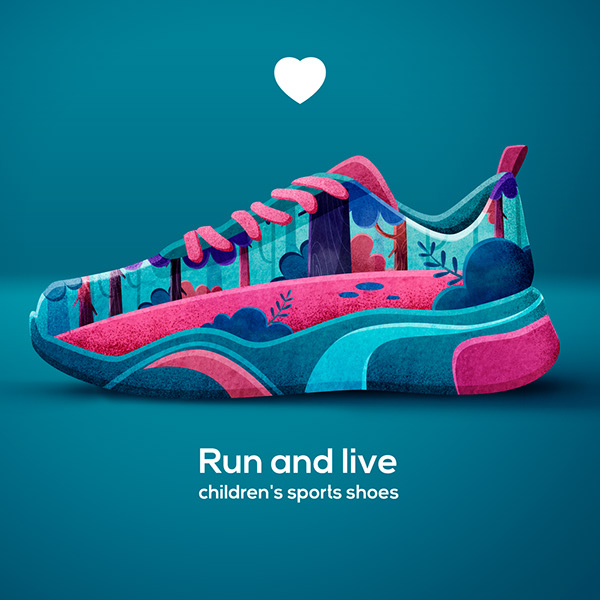 RUN AND LIVE. Shoes concept. Illustration