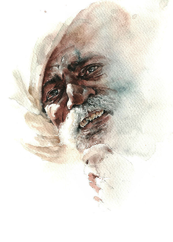 India portrait sunga watercolor hampi baba man guy face