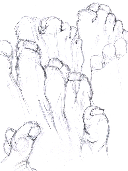 sketch paper hand foot finger thumb anatomy study