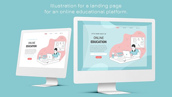 Illustration for a landing page online education.