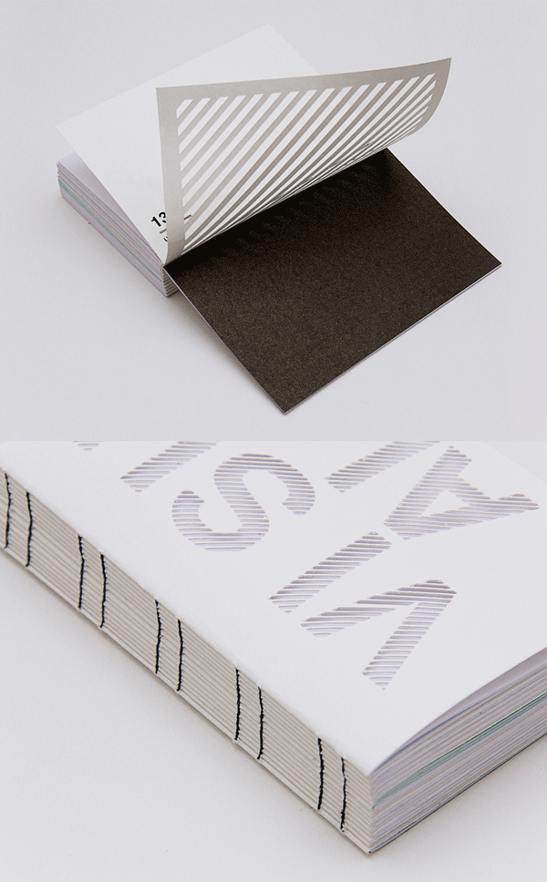 Bookbinding handbound sewn notebook book craft visual language visual design principles White Diecut laser cut design elements