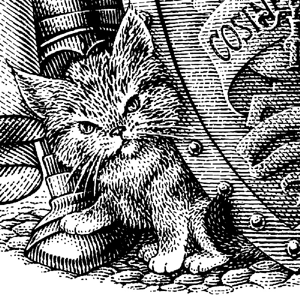 scratchboard ink doll matreshka knight Cat woodcut engraved