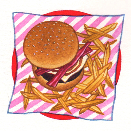 Tiny Food food illustration food painting ramen Hawaiian pizza Donuts burger and fries food illustrator