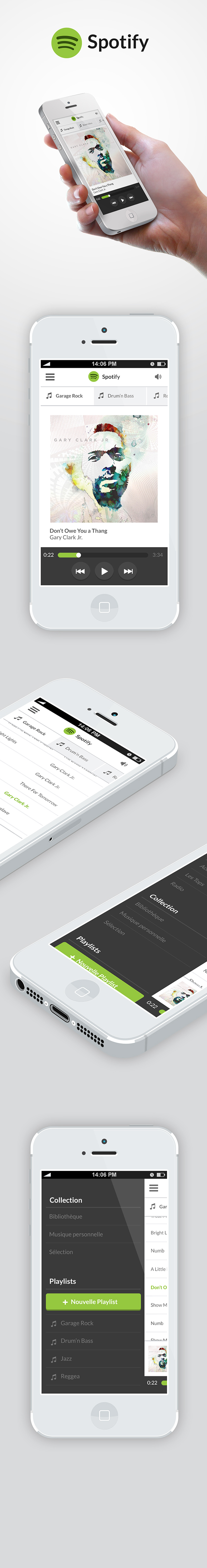 spotify app flat design mobile ios concept playlist