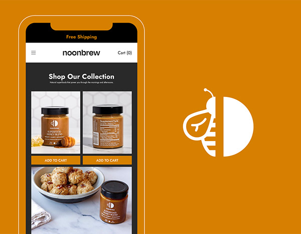 Noonbrew superfood organic honey branding and packaging