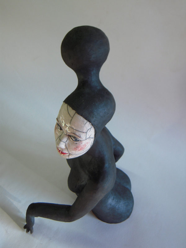 sculpture Céramique Raku art faces bust bubbles woman