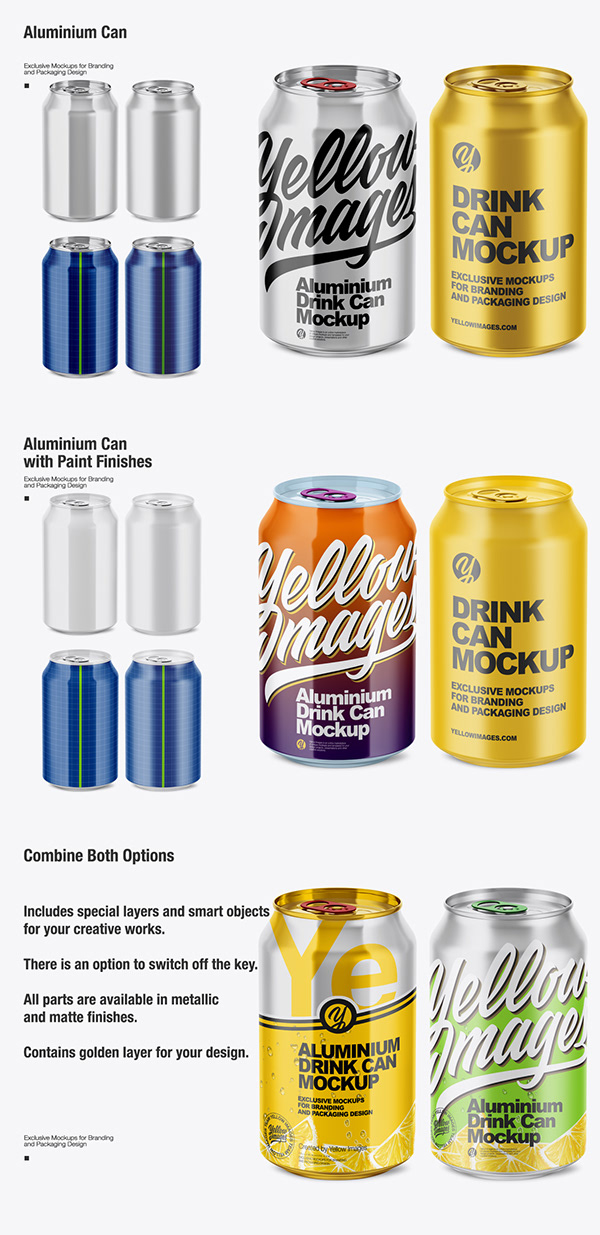 Download 350ml Aluminium Drink Can Mockups On Behance Yellowimages Mockups