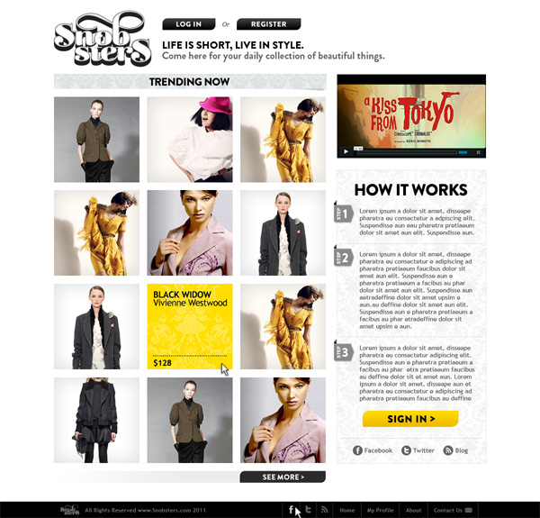 snobsters Webdesign logo Website White clean typo elegant nice shop buy webshop minimal textile Layout online black yellow