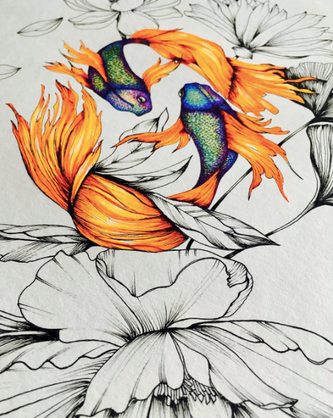 ILLUSTRATION  draw sketch fish Betta gel pen Nature
