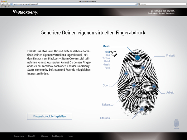 European school of Frankfurt Leo burnett germany blackberry storm touch screen werbung integrated campaign berührung bewegt augmented reality fingerprint moves