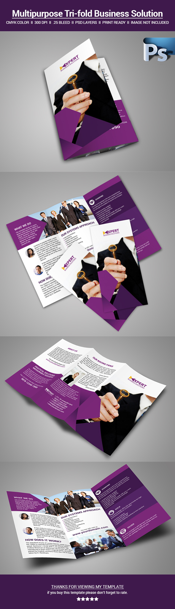 a4 brochure a4fold clean Consulting Brochure Corporate Brochure modern phamplate print ready purple rollfold tri-fold trifold