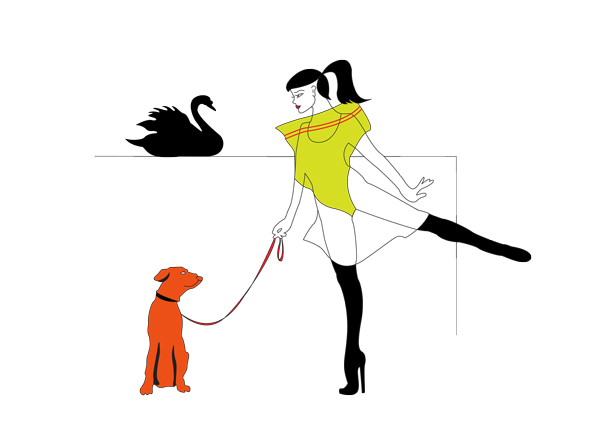 girl Pet outline heels graphics parts black red Sharp dog