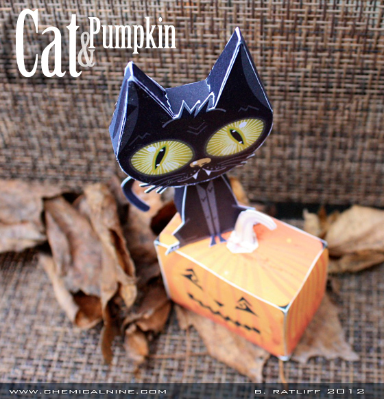 paper toys Cat pumpkin Halloween trick or treater