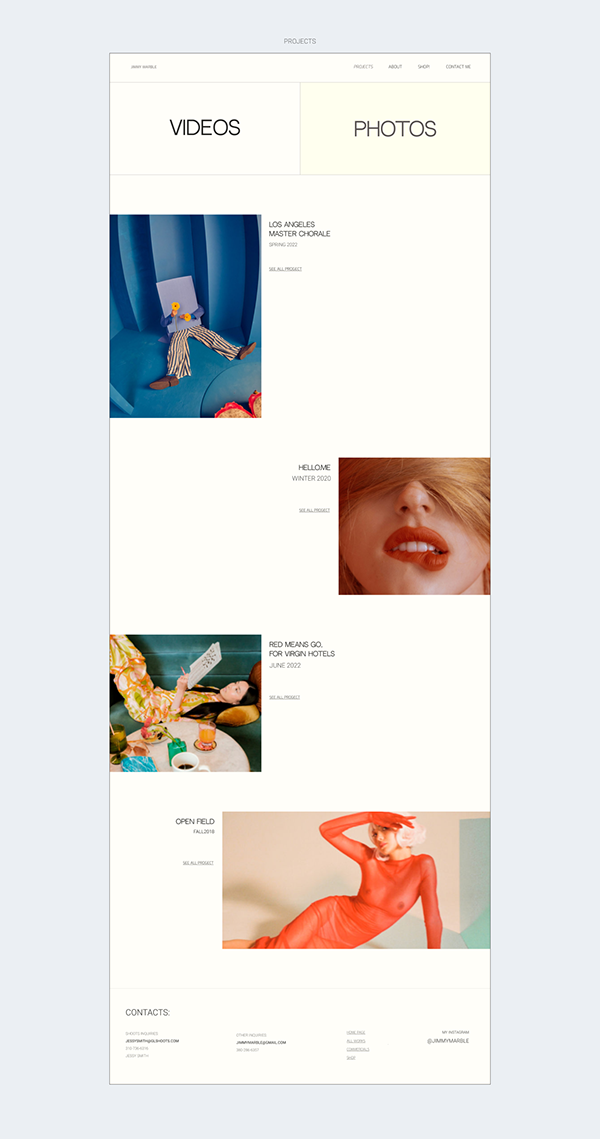 Jimmy Marble photographer website redesign concept