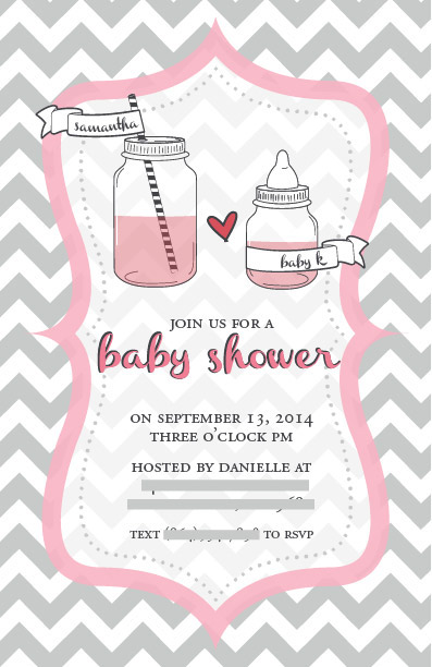 Baby Shower invite Invitation pink grey Chevron mason jar cute